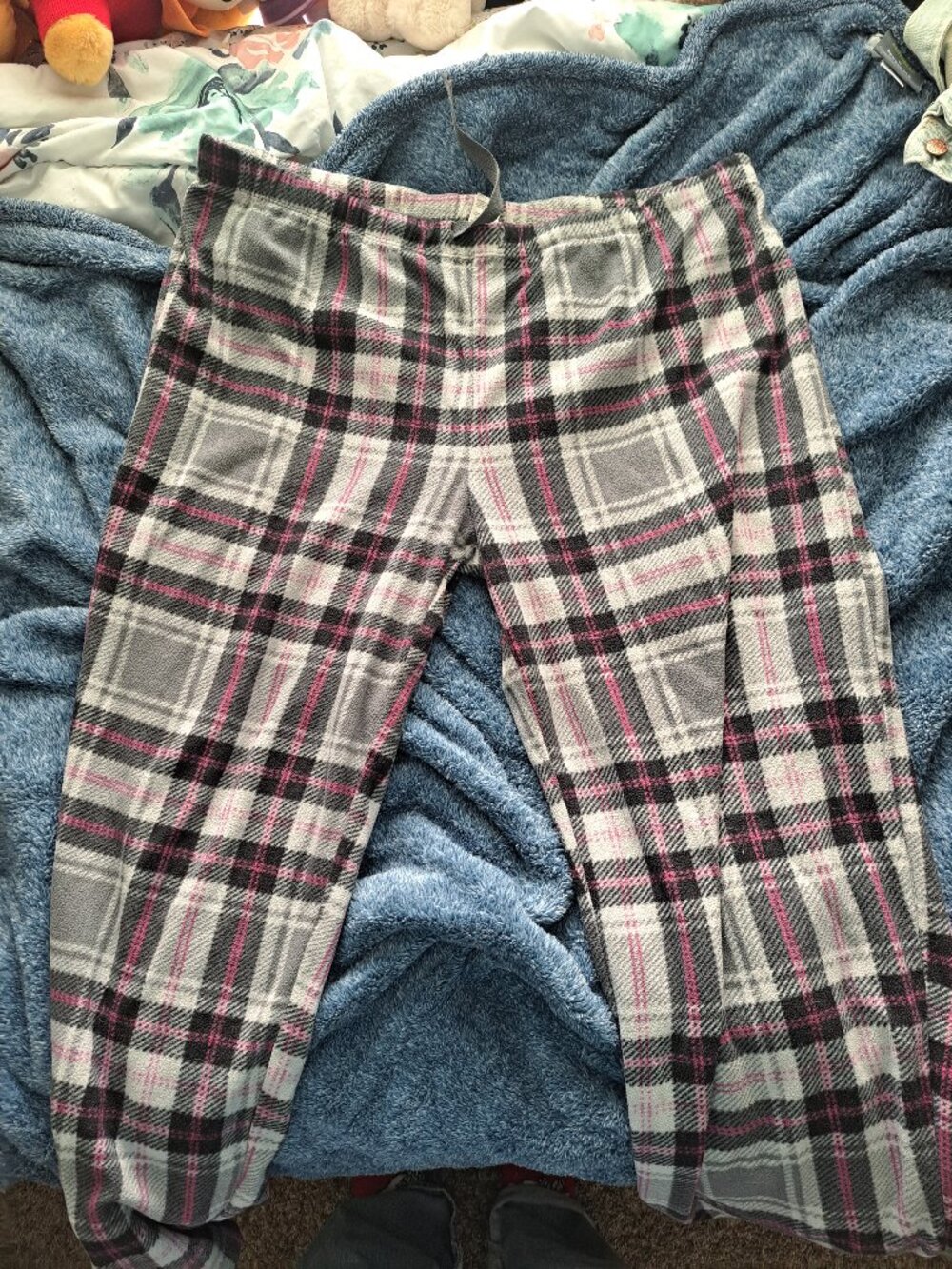 Pink and gray plaid pajama pants